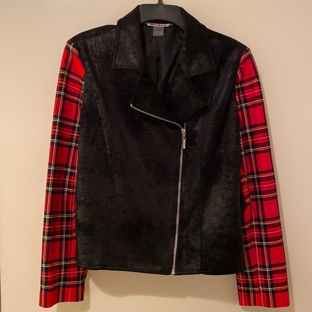 Nygard Moto Jacket Black/Plaid Large stretchy